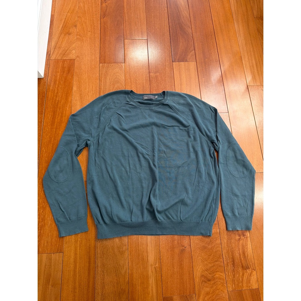 Vince Sweater Mens XXL Teal Blue Cotton Raglan Elbow Patch Crewneck XXL